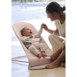 Transat bébé balance soft tissé et jersey rose clair et gris