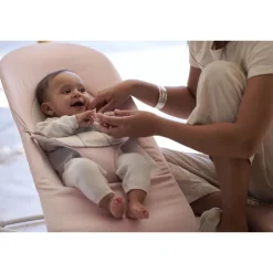 Transat bébé balance soft tissé et jersey rose clair et gris