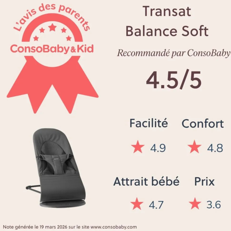 Transat bébé balance soft tissé jersey tri fabric gris foncé