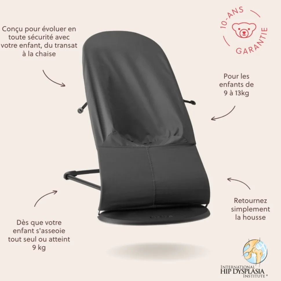 Transat bébé balance soft tissé jersey tri fabric gris foncé