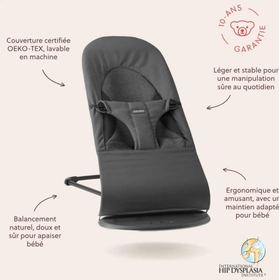 Transat bébé balance soft tissé jersey tri fabric gris foncé