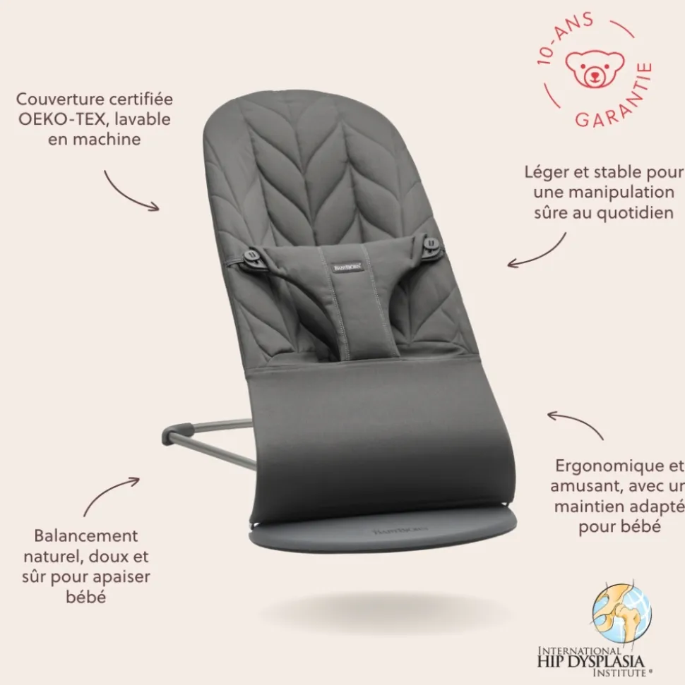 Transat bébé bliss coton matelassé pétale anthracite