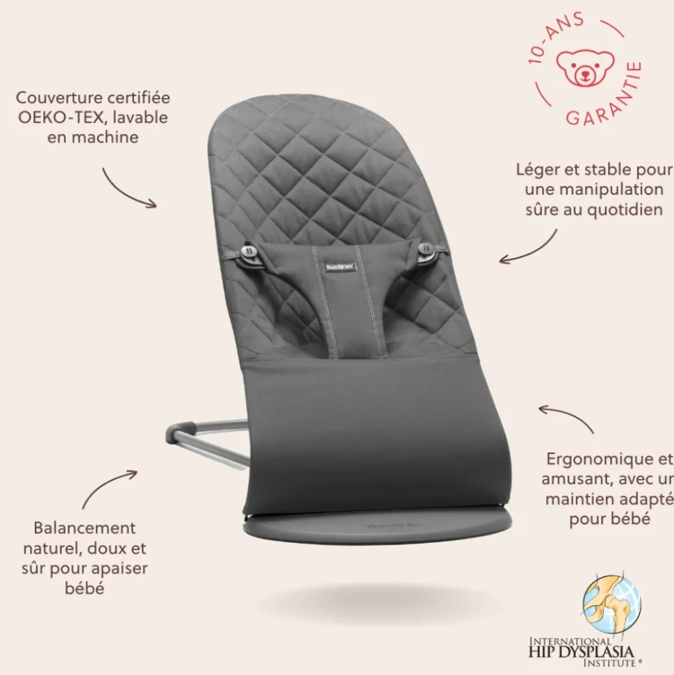 Transat bébé bliss coton matelassé classique anthracite