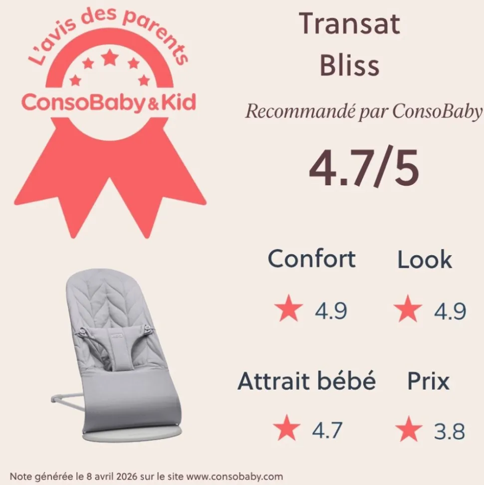 Transat bébé bliss coton matelassé pétale gris clair