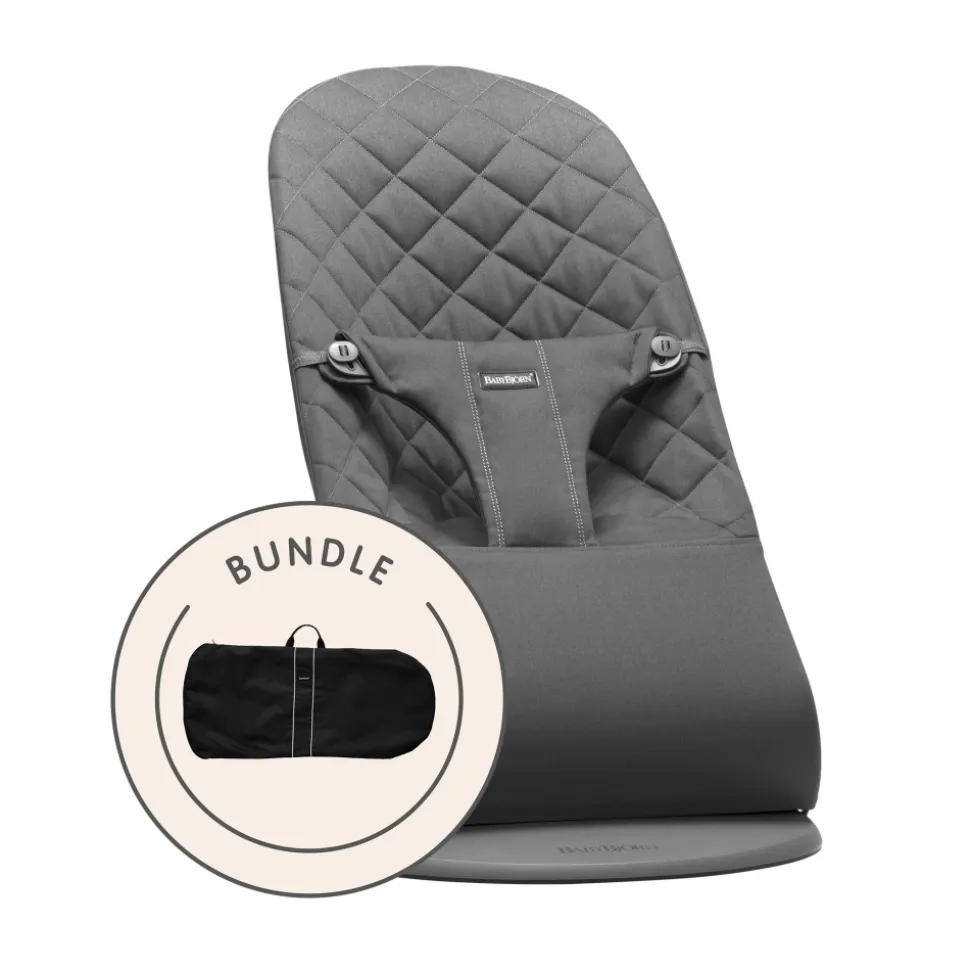 Transat bébé bliss coton tissé matelassage classique anthracite avec sac de transport