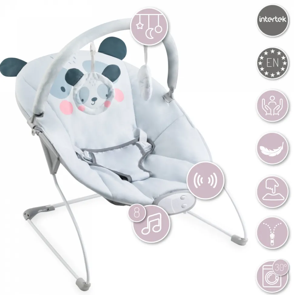 Transat bébé musical glossy panda bleu