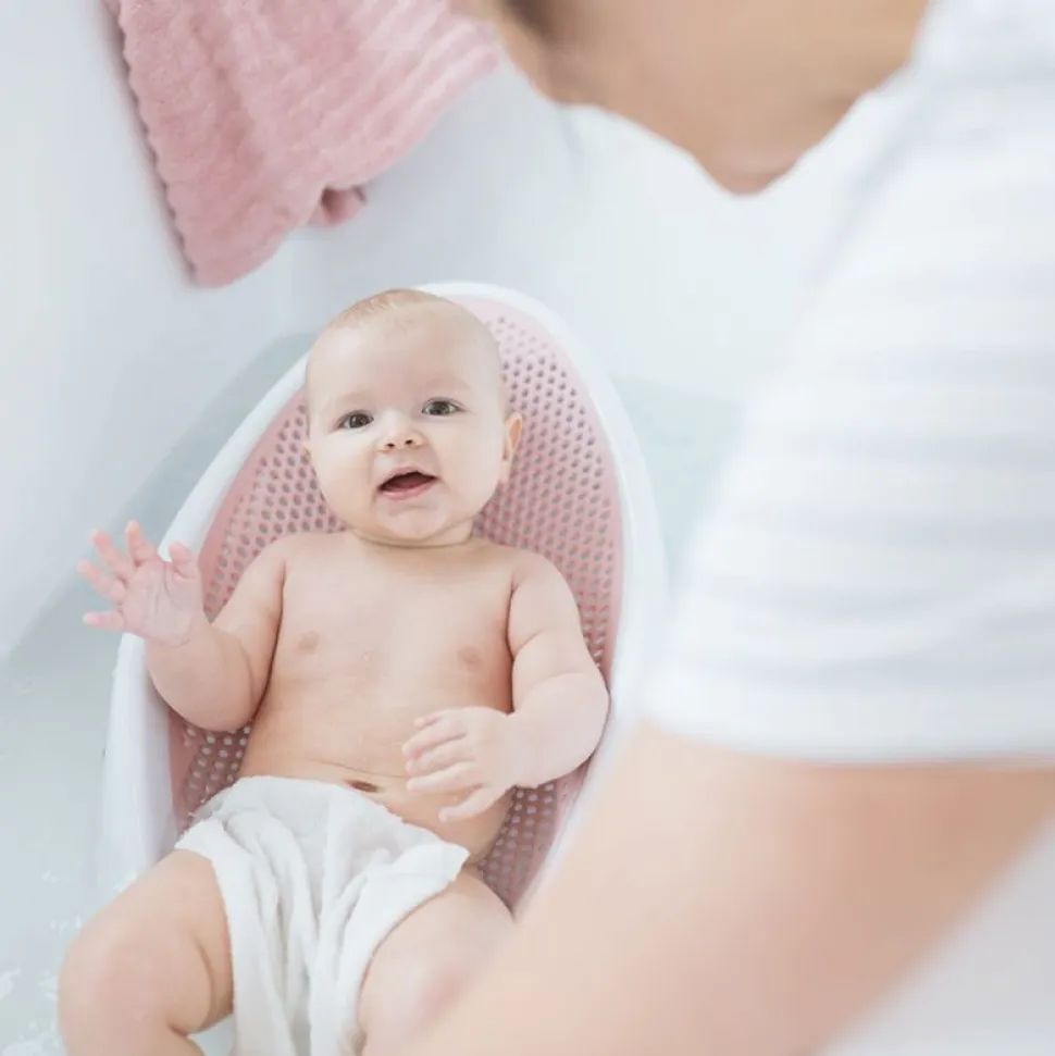 Transat de bain rose et anneau de bain gris