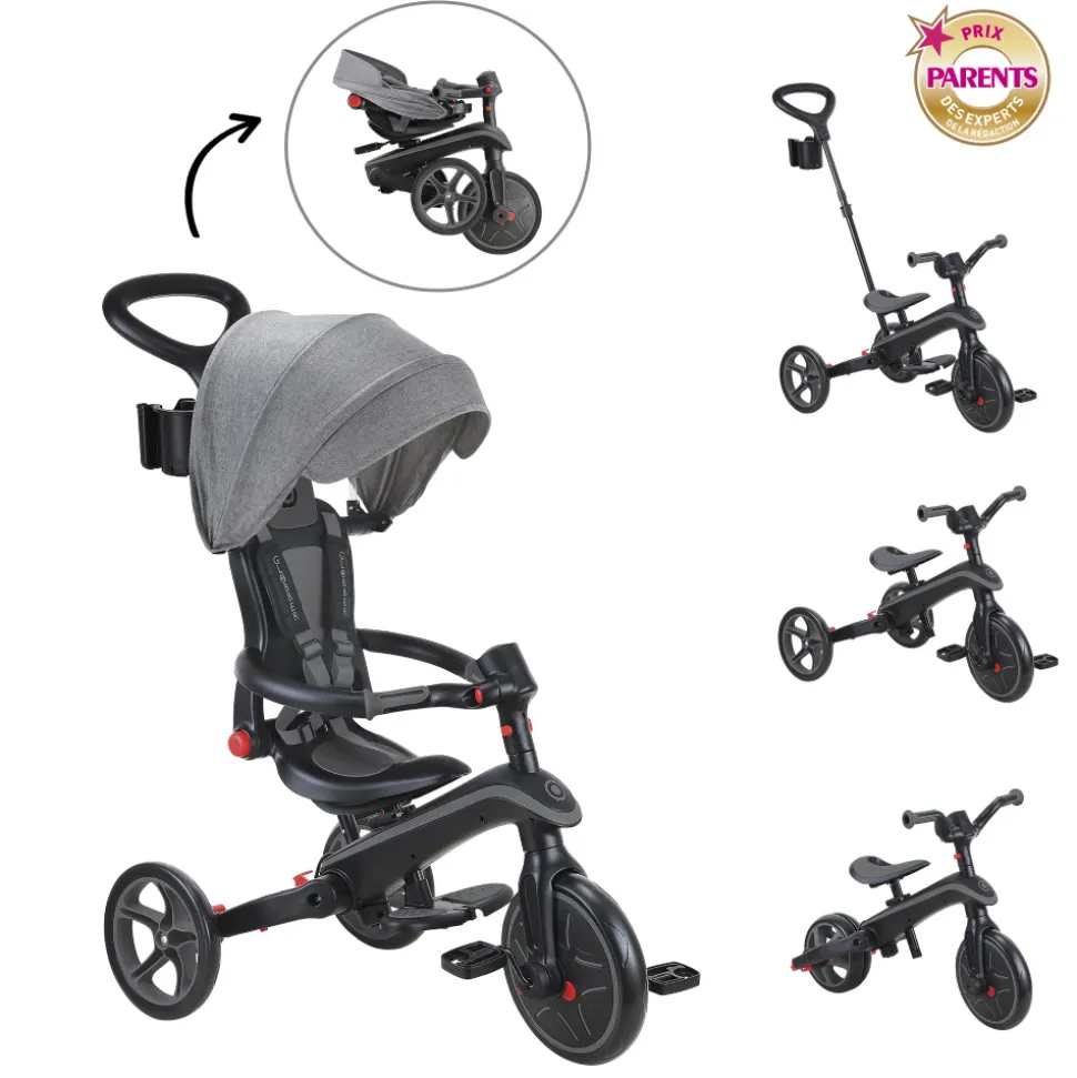 Tricycle explorer 4 en 1 évolutif et pliable noir et gris