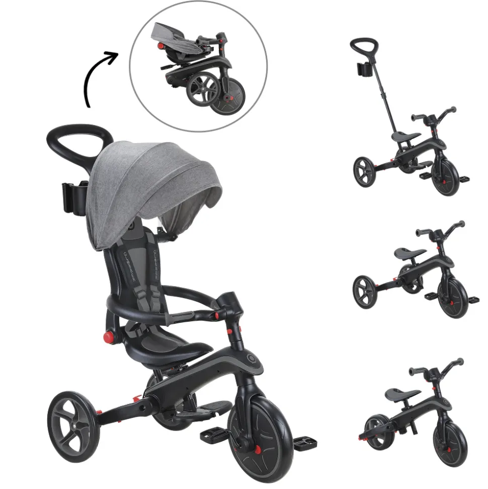 Tricycle explorer 4 en 1 évolutif et pliable noir et gris