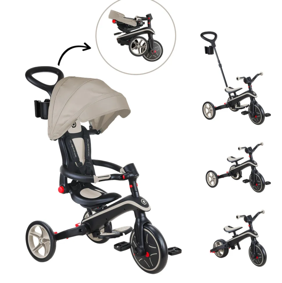Tricycle explorer 4 en 1 évolutif et pliable taupe