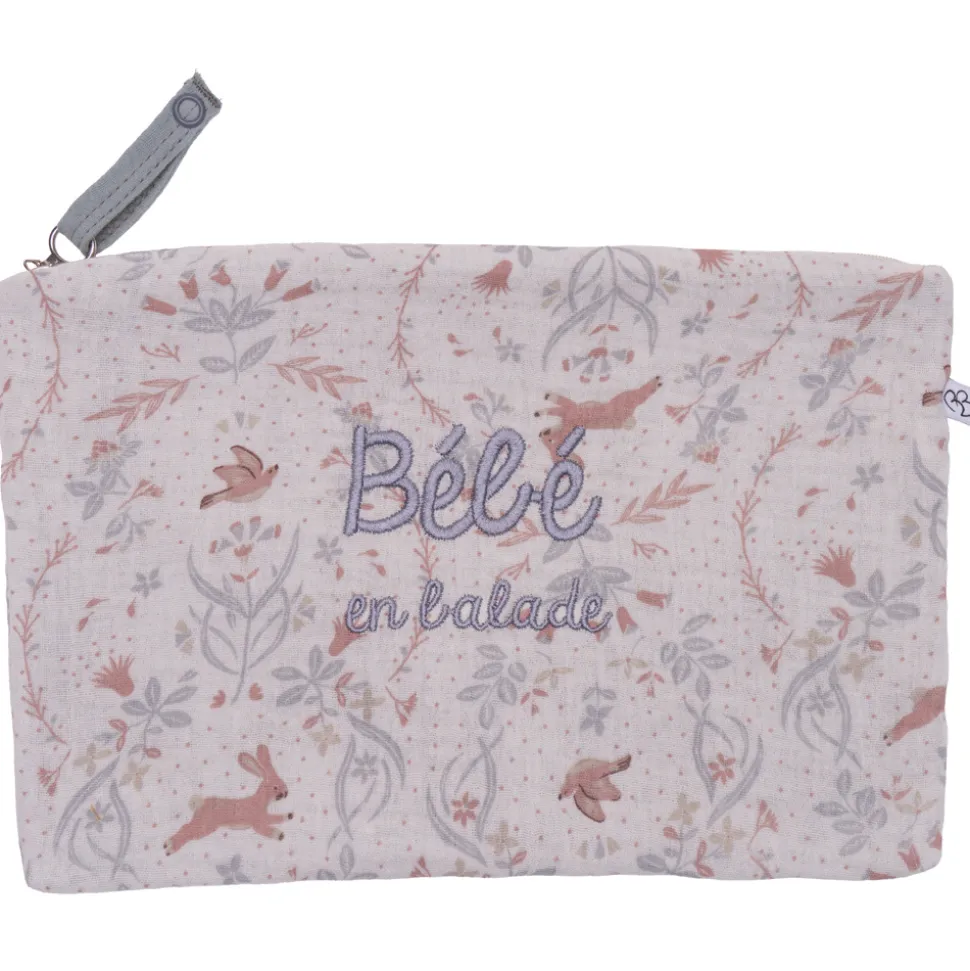 Trousse bébé en coton brodée "bébé en balade" jardin enchanté