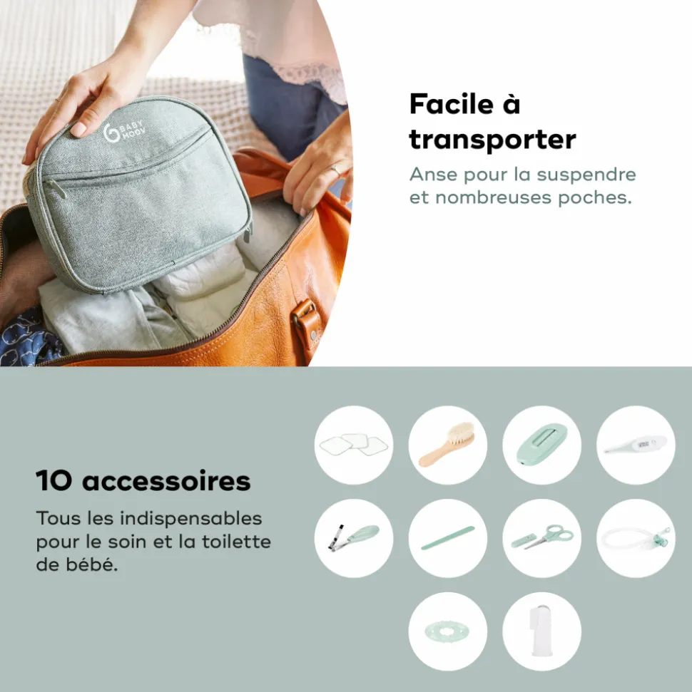 Trousse de soin bébé 10 accessoires matcha