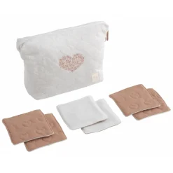 Trousse de toilette bébé avec carrés éponge petit coeur