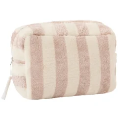 Trousse de toilette en bambou doublure imperméable rayée ivoire/ galet