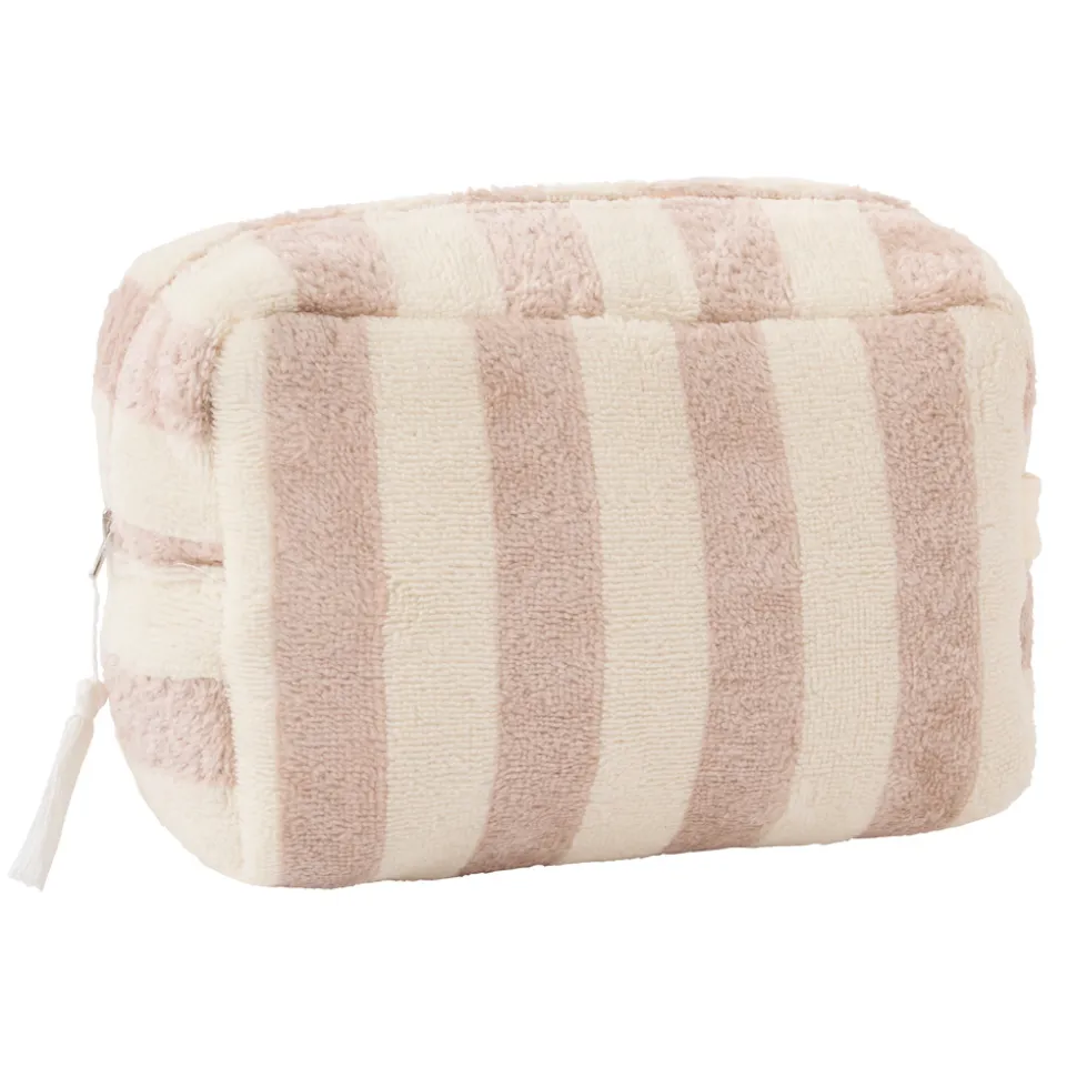 Trousse de toilette en bambou doublure imperméable rayée ivoire/ galet