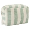 Trousse de toilette en bambou doublure imperméable rayée ivoire/ vert de gris