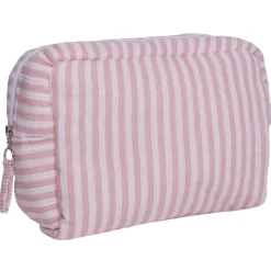 Trousse de toilette gaze de coton rayé vieux rose