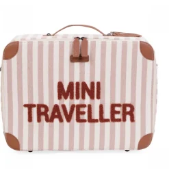 Valise enfant mini traveller à rayures terracotta et nude
