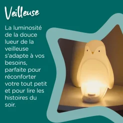 Veilleuse bébé grobrite pingouin 2-en-1 nomade