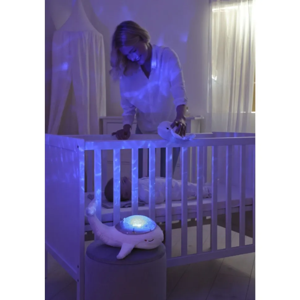 Veilleuse bébé projection plafond musicale famille baleine tranquille blanche
