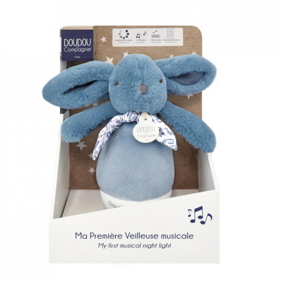 Veilleuse musicale culbuto lapin doudou bleu