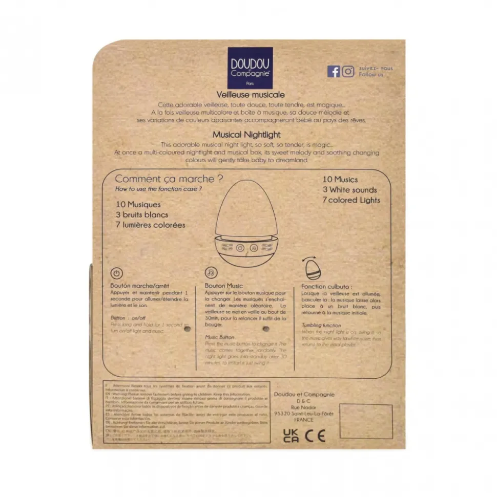 Veilleuse musicale culbuto lapin doudou ocre