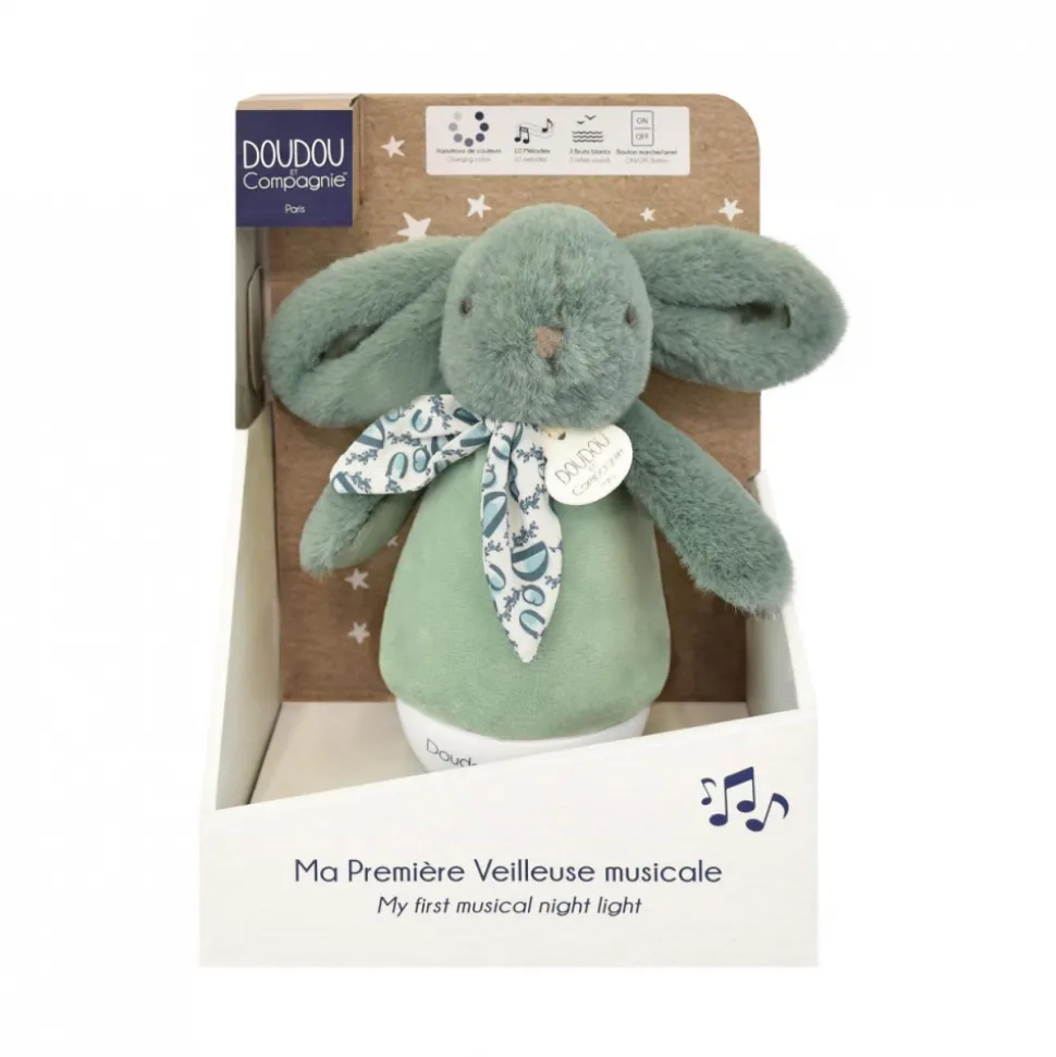 Veilleuse musicale culbuto lapin doudou vert sauge