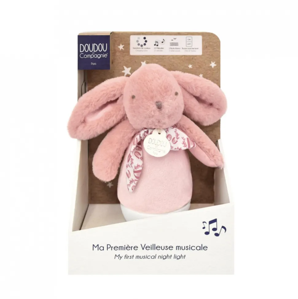 Veilleuse musicale culbuto lapin doudou blanc