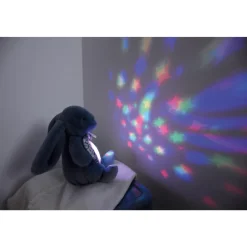 Veilleuse musicale projection d'étoiles lapin doudou bleu