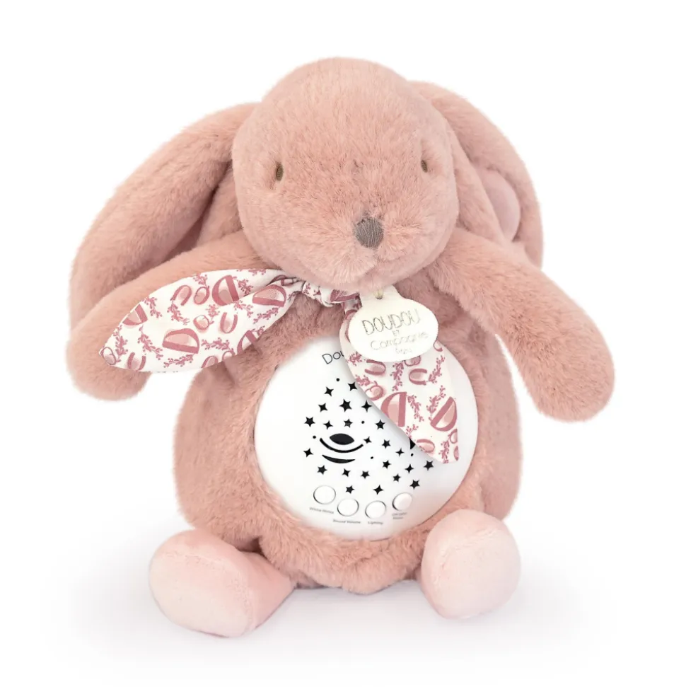 Veilleuse musicale projection d'étoiles lapin doudou rose