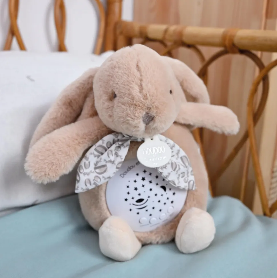 Veilleuse musicale projection d'étoiles lapin doudou ocre
