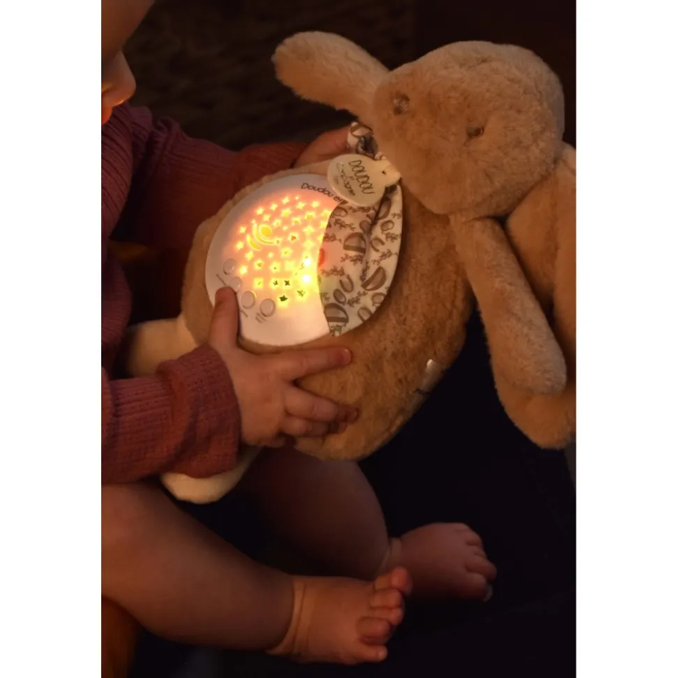 Veilleuse musicale projection d'étoiles lapin doudou ocre
