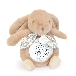 Veilleuse musicale projection d'étoiles lapin doudou beige sable