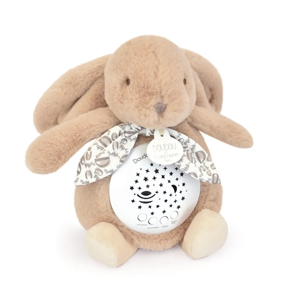 Veilleuse musicale projection d'étoiles lapin doudou beige sable