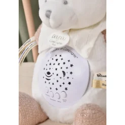 Veilleuse peluche musicale à projection d'étoiles ours rose