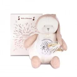 Veilleuse peluche musicale à projection d'étoiles ours rose