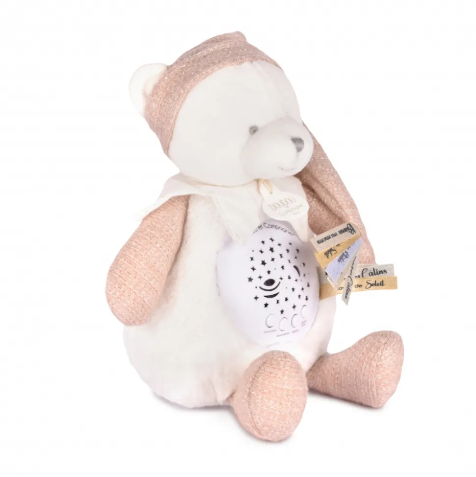 Veilleuse peluche musicale à projection d'étoiles ours rose