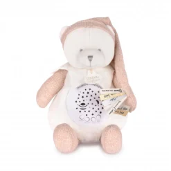 Veilleuse peluche musicale à projection d'étoiles ours rose