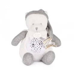 Veilleuse peluche musicale à projection d'étoiles ours gris