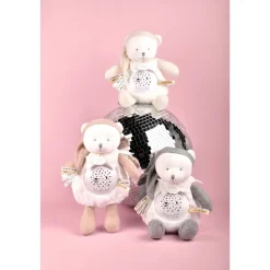 Veilleuse peluche musicale à projection d'étoiles ours gris