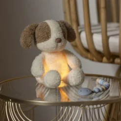 Veilleuse sleepy peluche chien bouclette ecru