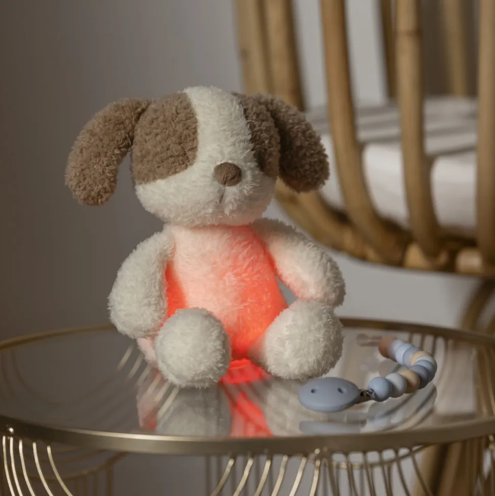 Veilleuse sleepy peluche chien bouclette ecru