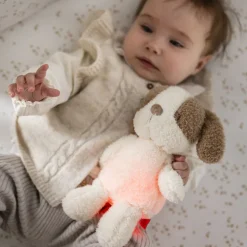 Veilleuse sleepy peluche chien bouclette ecru
